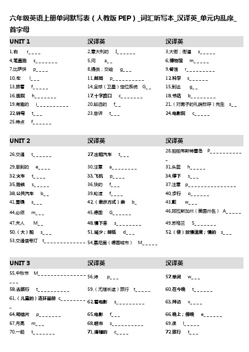 15,六年级英语上册单词默写表(人教版PEP)_词汇听写本_汉译英_单元内乱序_首字母