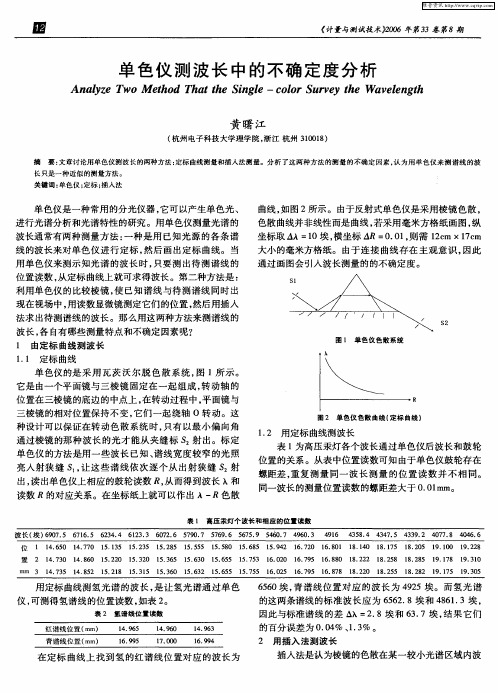 单色仪测波长中的不确定度分析