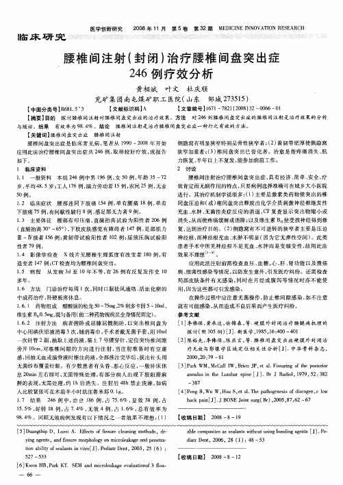 腰椎间注射(封闭)治疗腰椎间盘突出症246例疗效分析