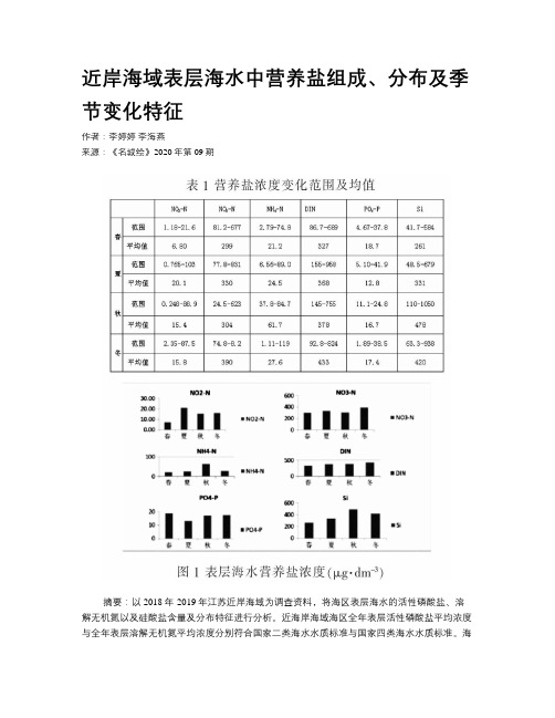 近岸海域表层海水中营养盐组成、分布及季节变化特征