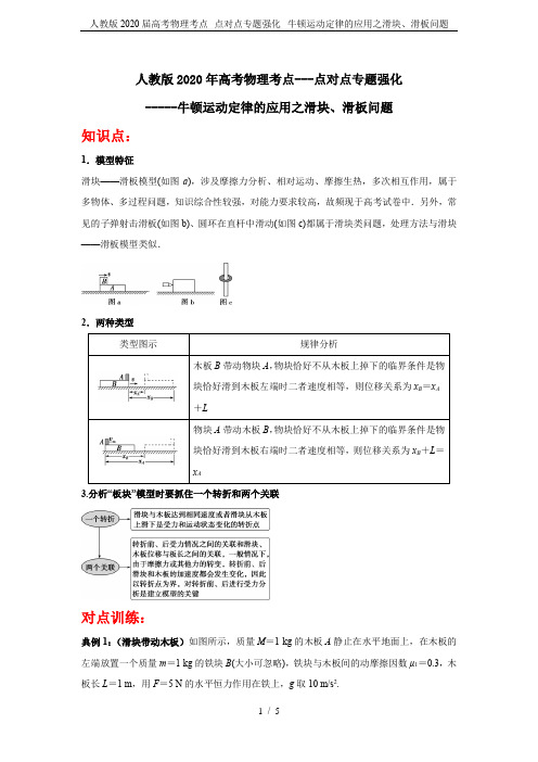 人教版2020届高考物理考点--点对点专题强化--牛顿运动定律的应用之滑块、滑板问题