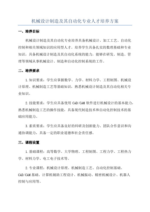 机械设计制造及其自动化专业人才培养方案