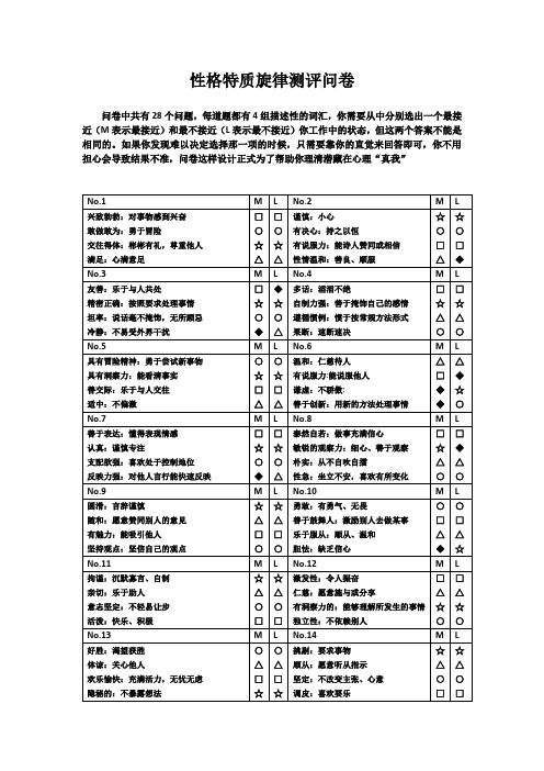 《寻找魔兽》性格测试问卷