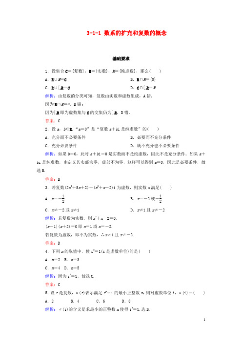 2019_2020学年高中数学第3章数系的扩充与复数的引入3_1_1数系的扩充和复数的概念练习新人教A版选修1_2