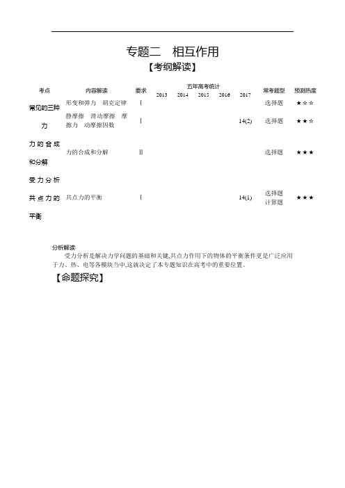 2019版高考物理江苏版一轮配套讲义：专题二 相互作用 含解析 精品