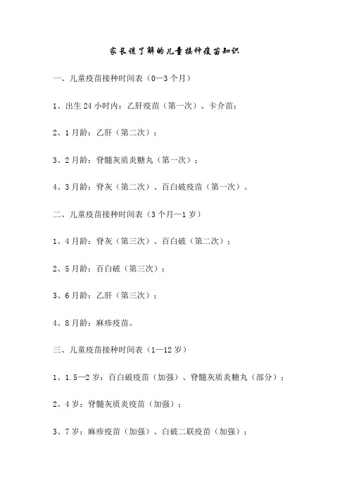 儿童接种疫苗知识(家长要知)