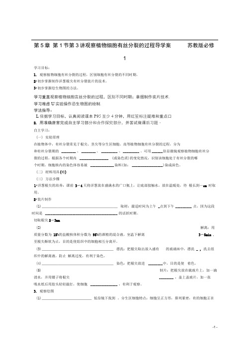 第5章第1节第3讲观察植物细胞有丝分裂的过程导学案苏教版必修1