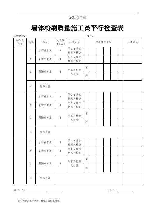 墙体粉刷检查表格