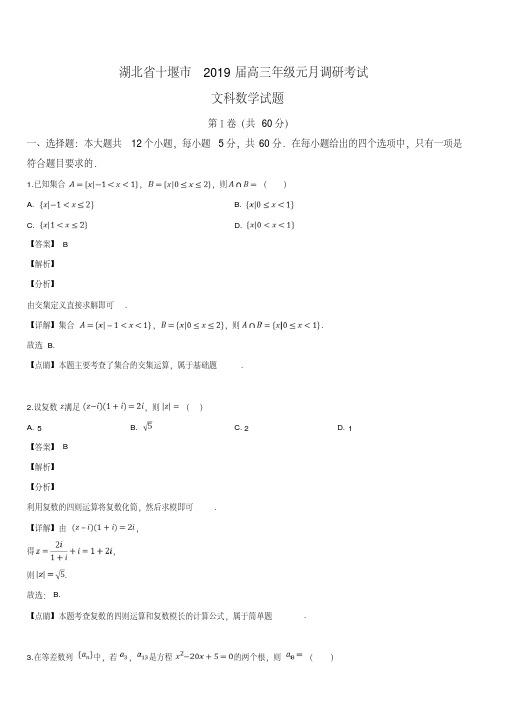 2019届高三年级元月调研考试文科数学试题(解析版)