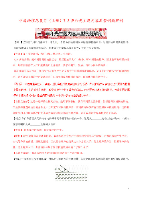 中考物理总复习(上册)7.3声和光主题内容典型例题解剖
