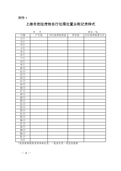 上海危险废物自行处理处置台账记录样式