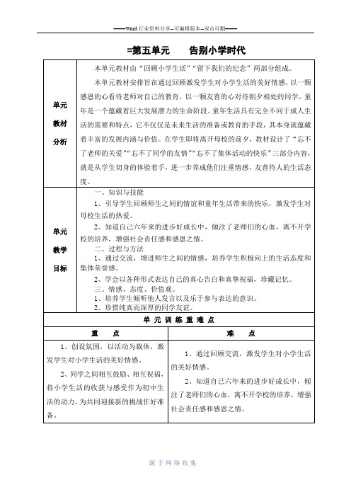 未来版品德与社会六年级下册第五单元教案