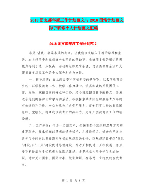 2018团支部年度工作计划范文与2018国培计划范文影子研修个人计划范文汇编