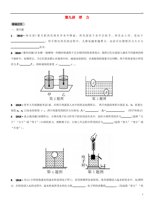 (江西专版)2019年中考物理总复习 第九讲 浮力分层精练