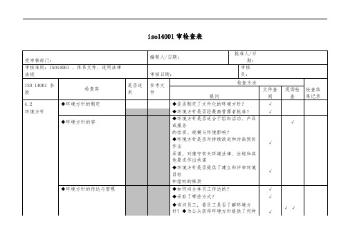 iso14001内审检查表