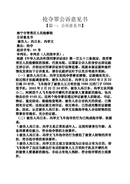 抢夺罪公诉意见书