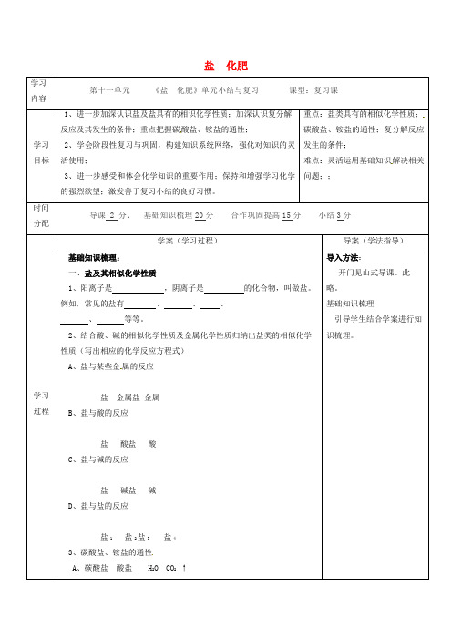 九年级化学下册第十一单元盐化肥复习导学案无答案新版新人教版