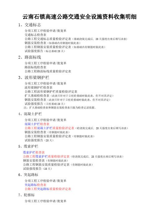 云南高速公路交通安全设施资料收集明细