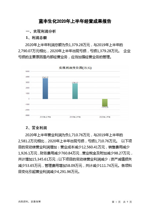 蓝丰生化2020年上半年经营成果报告