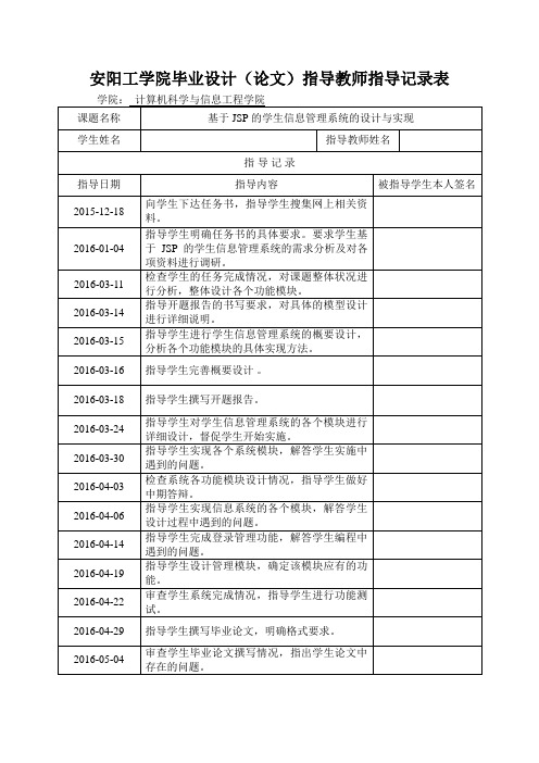 论文指导教师指导记录表