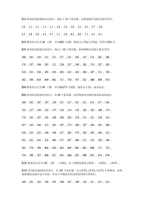 MLCC陶瓷电容容值分类E6_E12_E24_E96_E120