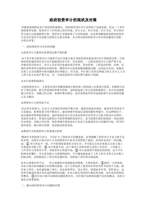 政府投资审计的现状及对策