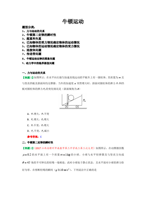 高中物理牛顿运动相关九大题型整理及专项练习(带答案)