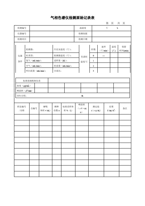 气相色谱仪检测原始记录表