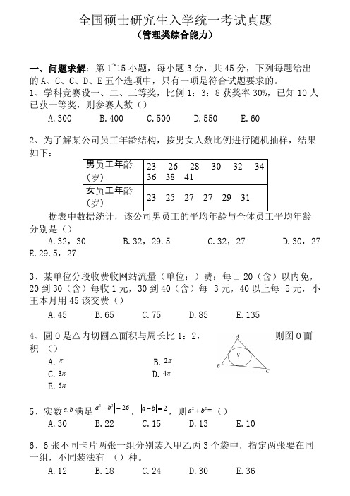 全国硕士研究生入学统一考试管理类综合能力真题及答案