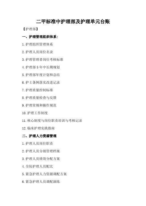 2019年二甲标准中护理部及护理单元台账