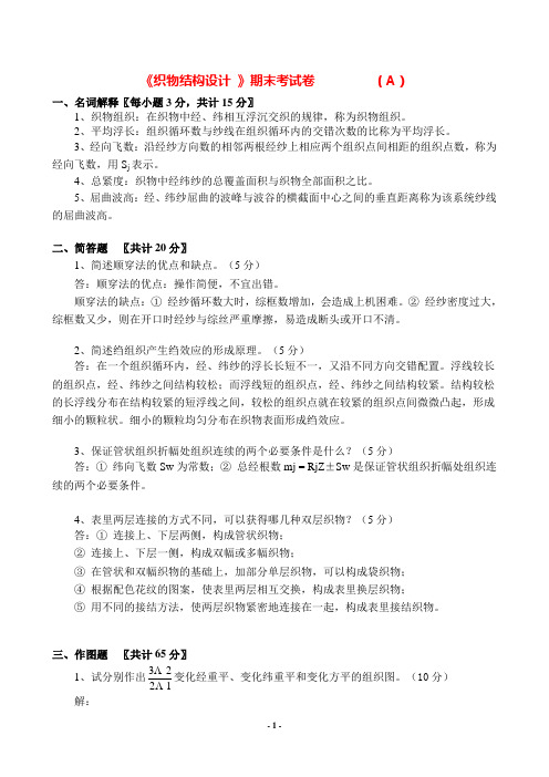 织物结构设计试卷及相关复习资料