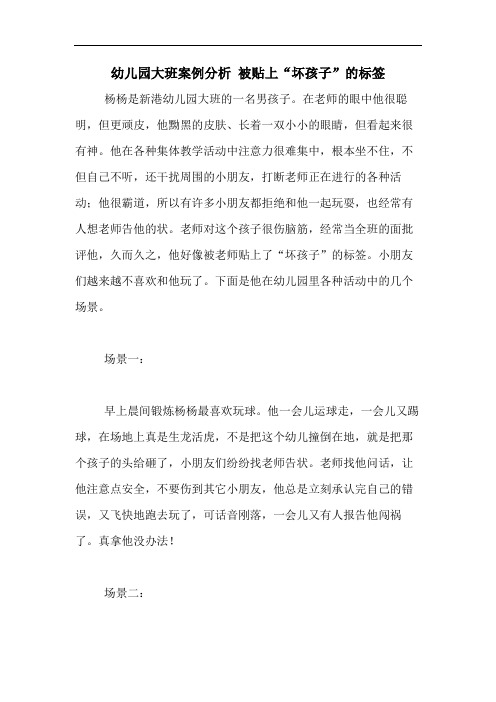 2020年幼儿园大班案例分析 被贴上“坏孩子”的标签