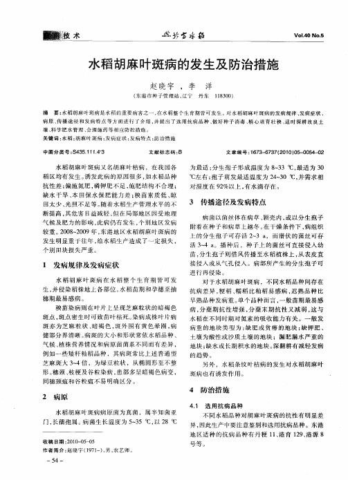 水稻胡麻叶斑病的发生及防治措施