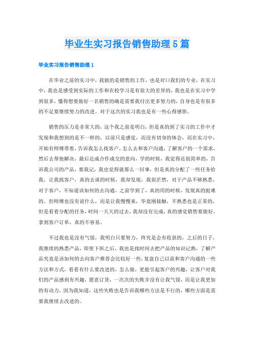 毕业生实习报告销售助理5篇