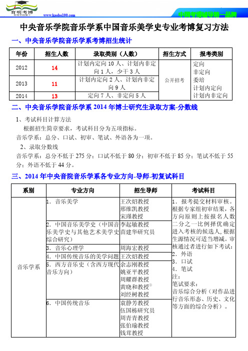 中央音乐学院音乐学系中国音乐美学史专业考博考试大纲-分数线-考博辅导-保过-育明考博