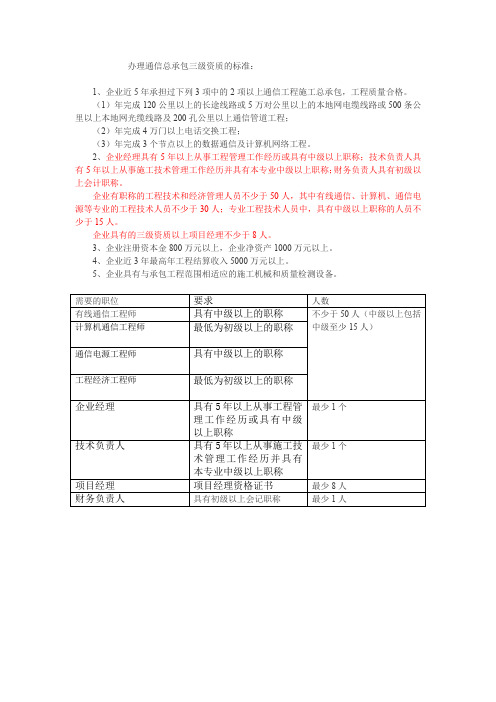 办理通信总承包三级资质需要哪些东西
