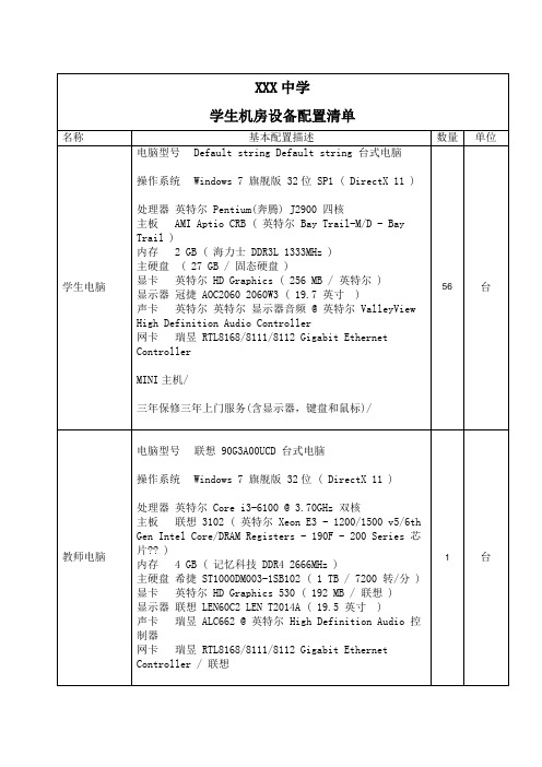 学生机房设备配置清单