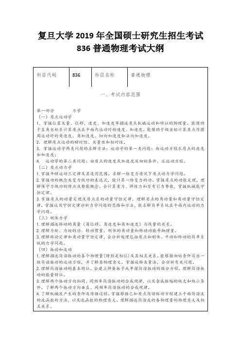 复旦大学2019年全国硕士研究生招生考试836普通物理考试大纲