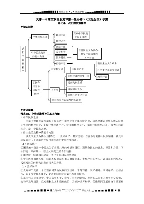 天津一中2010届高三政治总复习文化与生活学案：我们的民族精神