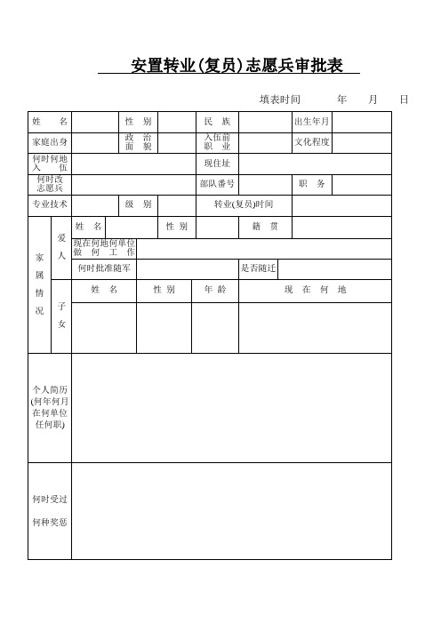 安置转业(复员)志愿兵审批表