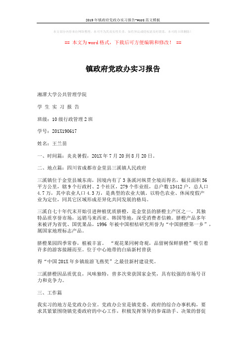 2019年镇政府党政办实习报告-word范文模板 (5页)