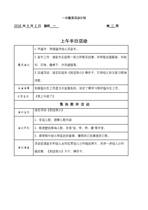 一日教育活动计划上午半日活动【模板】