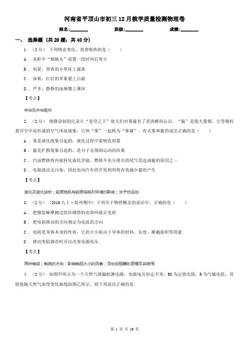 河南省平顶山市初三12月教学质量检测物理卷