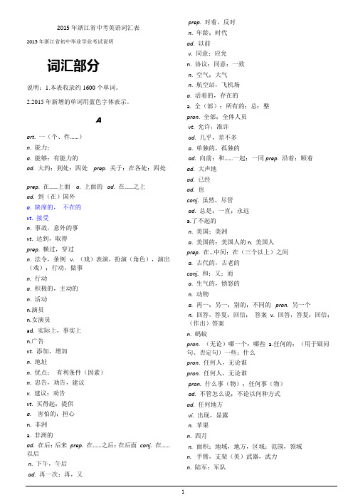 2015年浙江省中考英语词汇表_词汇部分