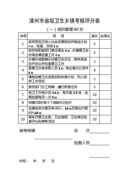 卫生乡镇考核评分表-