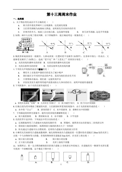 苏科版八年级物理上册第十三周周末作业