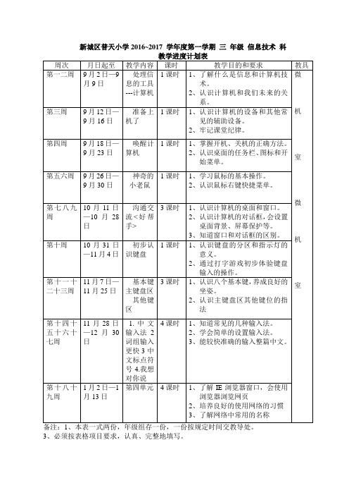 2016--2017学年3.4.5.6年级上册信息技术教学计划