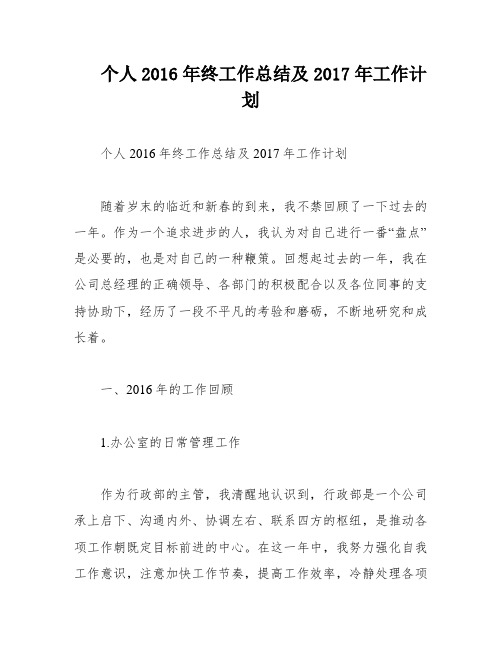 个人2016年终工作总结及2017年工作计划