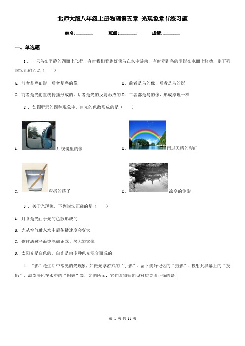 北师大版八年级上册物理第五章 光现象章节练习题