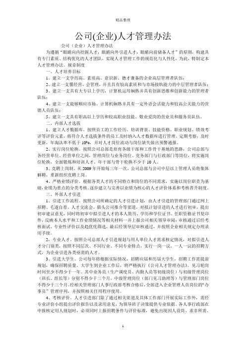公司(企业)人才管理办法